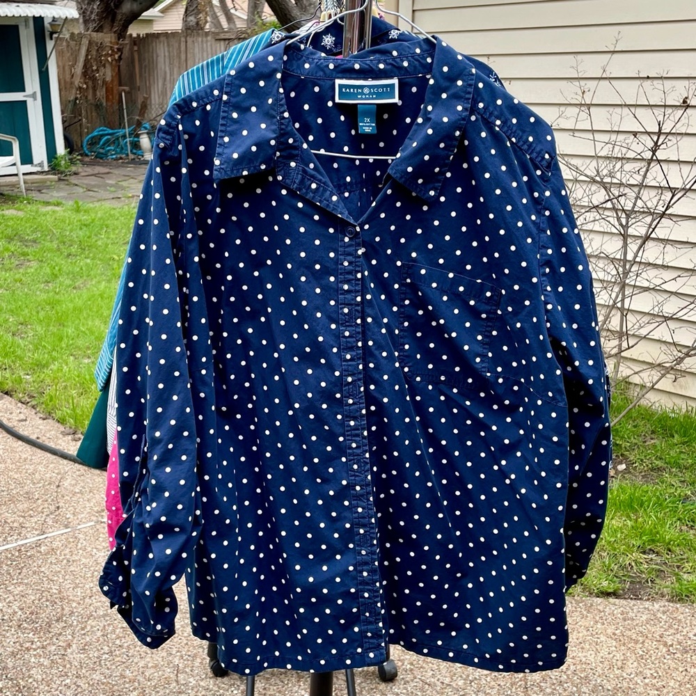 Navy blouse with polka dots